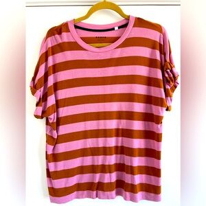 Boden Pink and Brown Striped Short Sleeve Tee